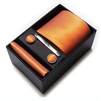 Men's Jacquard Woven Tie Set with Pocket Square Cufflinks and Tie Clip