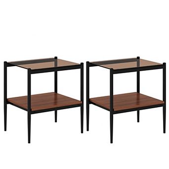 KWPZQEB Set of 2 Modern Tempered Glass Rectangle End Table for Living Room, 2 Tie