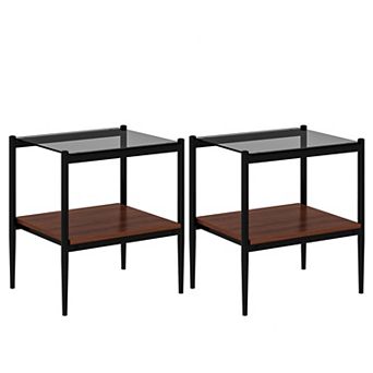 KWPZQEB Set of 2 Modern Tempered Glass Rectangle End Table for Living Room, 2 Tie