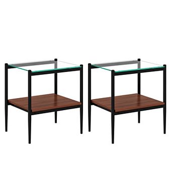 KWPZQEB Set of 2 Modern Tempered Glass Rectangle End Table for Living Room, 2 Tie