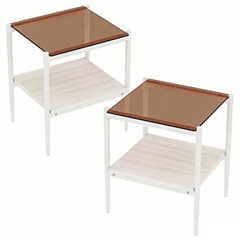 KWPZQEB Set of 2 Modern Tempered Glass Rectangle End Table for Living Room, 2 Tie
