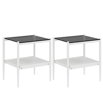 KWPZQEB Set of 2 Modern Tempered Glass Rectangle End Table for Living Room, 2 Tie