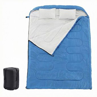 YIORTWO 2-in-1 Double Sleeping Bag Converts to 2 Singles with Pillows Portable