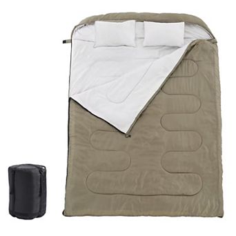 YIORTWO 2-in-1 Double Sleeping Bag Converts to 2 Singles with Pillows Portable