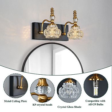 ZLAIQB 2-Light Vintage Glass Crystal Bathroom Vanity Light