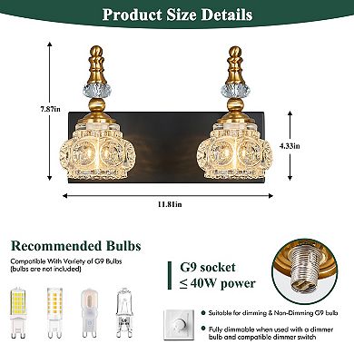 ZLAIQB 2-Light Vintage Glass Crystal Bathroom Vanity Light