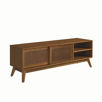 KWPZQEB Rattan TV Stand for 65 Inch TV, Farmhouse Media Console with Sliding Doors