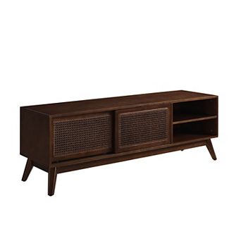 KWPZQEB Rattan TV Stand for 65 Inch TV, Farmhouse Media Console with Sliding Doors