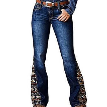 Women’s High Waisted Flare Jeans Western Embroidered Stretchy Flattering Bootcut Denim Pants