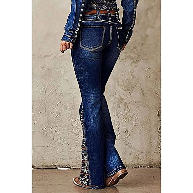 Women’s High Waisted Flare Jeans Western Embroidered Stretchy Flattering Bootcut Denim Pants