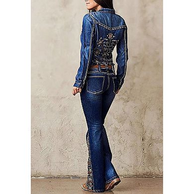 Women’s High Waisted Flare Jeans Western Embroidered Stretchy Flattering Bootcut Denim Pants