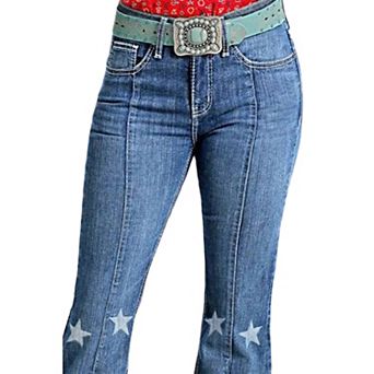 Women’s High Waisted Flare Jeans Western Embroidered Stretchy Flattering Bootcut Denim Pants