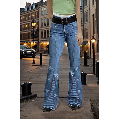 Women’s High Waisted Flare Jeans Western Embroidered Stretchy Flattering Bootcut Denim Pants