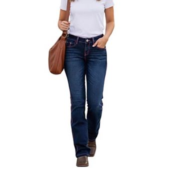 Women's Mid-Rise Horse Embroidered Bootcut Jeans, Dark Wash Western Denim Pants