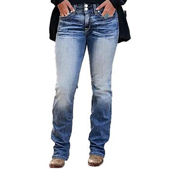 Women's Mid-Rise Western Stitch Bootcut Jeans, Light Wash Stretch Denim Pants