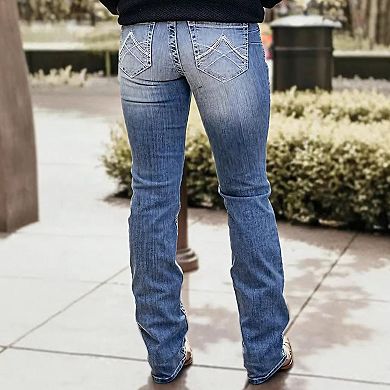 Women's Mid-Rise Western Stitch Bootcut Jeans, Light Wash Stretch Denim Pants