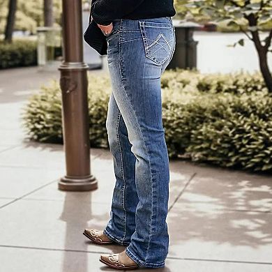 Women's Mid-Rise Western Stitch Bootcut Jeans, Light Wash Stretch Denim Pants