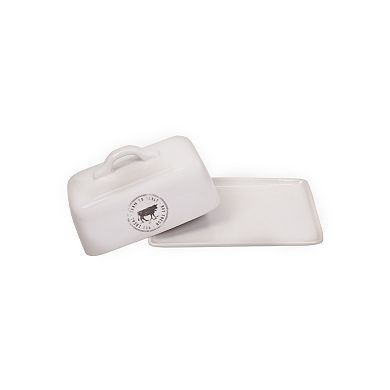 Hello Honey Farmhouse Stoneware Butter Dish with Cow Stamp, White