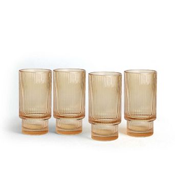 Luminelle Ribbed Drinking Glasses 15 oz, Set of 4