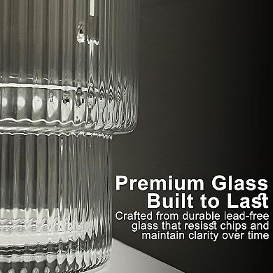 Luminelle Ribbed Drinking Glasses 15 oz, Set of 4