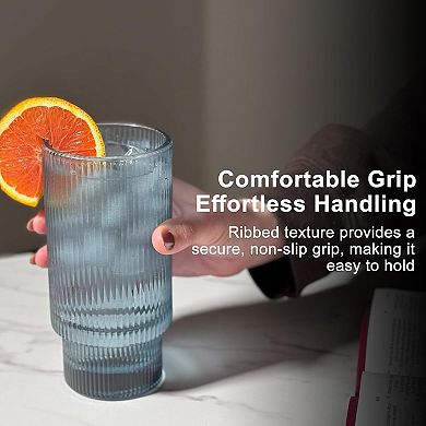 Luminelle Ribbed Drinking Glasses 15 oz, Set of 4
