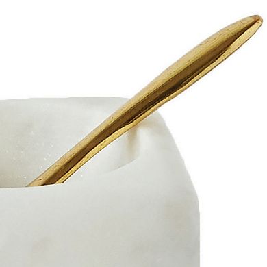 Hello Honey Square Marble Bowl with Brass Spoon, White