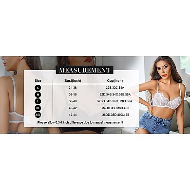 Avidlove Women Lace Bra Sheer Balconette Underwire Unlined Everyday Bras Lingerie