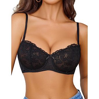 Avidlove Women Lace Bra Sheer Balconette Underwire Unlined Everyday Bras Lingerie
