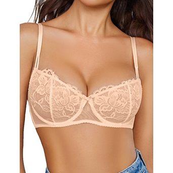 Avidlove Women Lace Bra Sheer Balconette Underwire Unlined Everyday Bras Lingerie