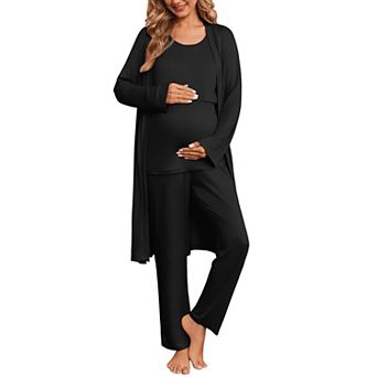 Ekouaer Nursing Pajamas Maternity Robe Set Three Pieces Maternity Pajama Pregnancy Breastfeeding Pj