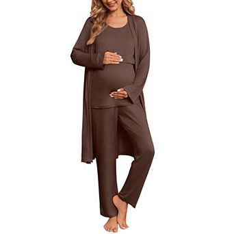 Ekouaer Nursing Pajamas Maternity Robe Set Three Pieces Maternity Pajama Pregnancy Breastfeeding Pj