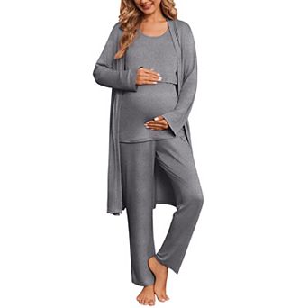 Ekouaer Nursing Pajamas Maternity Robe Set Three Pieces Maternity Pajama Pregnancy Breastfeeding Pj