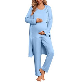 Ekouaer Nursing Pajamas Maternity Robe Set Three Pieces Maternity Pajama Pregnancy Breastfeeding Pj