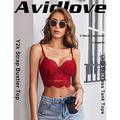 Avidlove Womens Eyelash Lace Underwire Bralette Spaghetti Strap Camisole Top