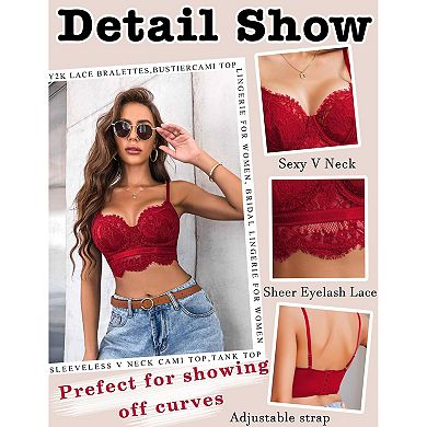 Avidlove Womens Eyelash Lace Underwire Bralette Spaghetti Strap Camisole Top