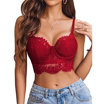 Avidlove Womens Eyelash Lace Underwire Bralette Spaghetti Strap Camisole Top