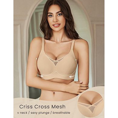 Avidlove Wireless Bras for Women Seamless Supportive Mesh Crossover Bra No Underwire Bralette Full