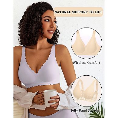 Avidlove Full Coverage Bras for Women Seamless Pushup Wireless T Shirt Bra Support Deep V Plunge Bra
