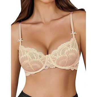 Avidlove Women's Sheer Lace Unlined Underwire Balconette Bra with Adjustable Straps