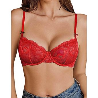 Avidlove Women's Sheer Lace Unlined Underwire Balconette Bra with Adjustable Straps