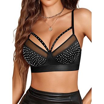 Avidlove Bras for Women Rhinestone Wireless Bralettes Unlined V Neck Wirefree Everyday Bra