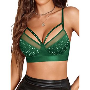 Avidlove Bras for Women Rhinestone Wireless Bralettes Unlined V Neck Wirefree Everyday Bra