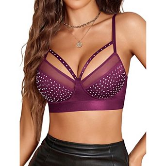 Avidlove Bras for Women Rhinestone Wireless Bralettes Unlined V Neck Wirefree Everyday Bra