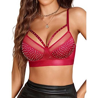 Avidlove Bras for Women Rhinestone Wireless Bralettes Unlined V Neck Wirefree Everyday Bra
