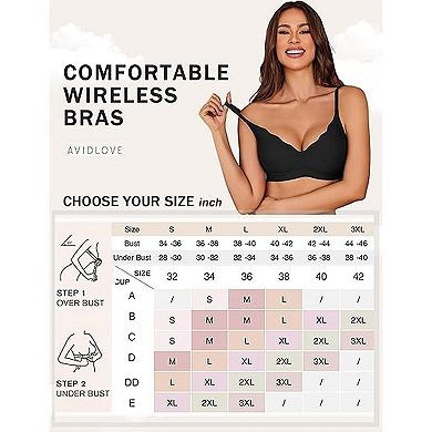 Avidlove Wireless Bra for Women Seamless Push Up Bralette Comfortable Scalloped Full Coverage