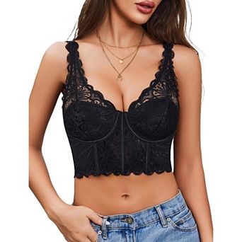 Avidlove Lace Bralettes V Neck Push Up Crop Top Unlined Supportive Bralette Y2K Rave Outfits