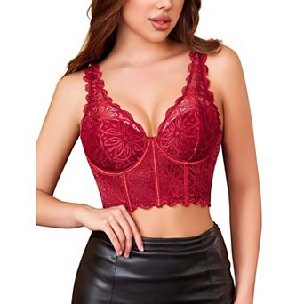 Avidlove Lace Bralettes V Neck Push Up Crop Top Unlined Supportive Bralette Y2K Rave Outfits