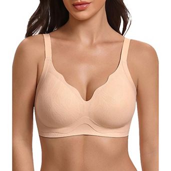 Avidlove Jelly Bras for Women No Wire Seamelss Jelly Bra Scalloped V Neck T Shirt Bra X