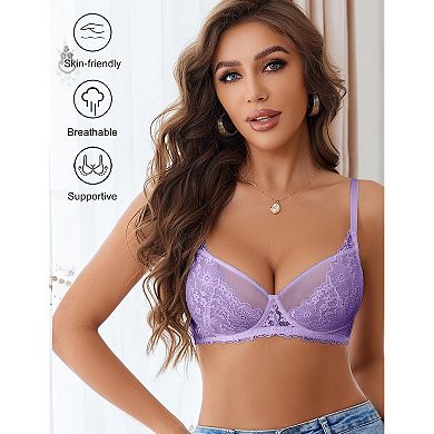 Avidlove Bras for Women Lace Bralettes Underwire Mesh Full Coverage Bra Lingerie