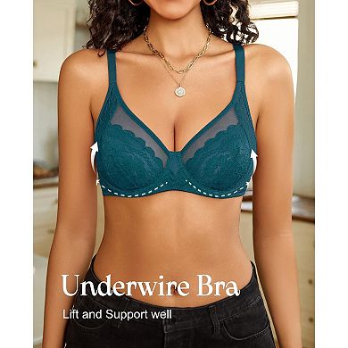 Avidlove Women's Lace Unlined Bra V Neck Mesh Everyday Non Padded Lingerie